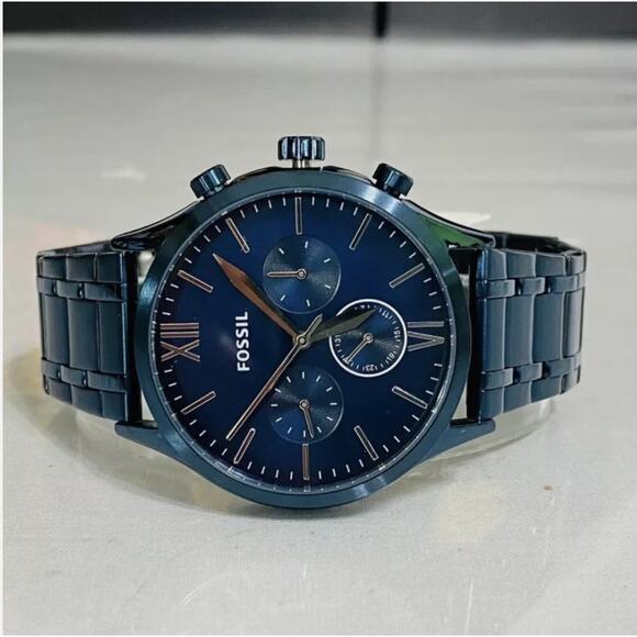 Fossil BQ2403 Fenmore Multifunction Navy Stainless Steel Watch BQM2403 - Picture 1 of 6
